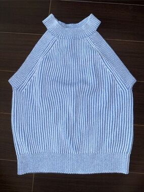 &ISLA Ribbed Halter Knit Tank Top in Light Blue